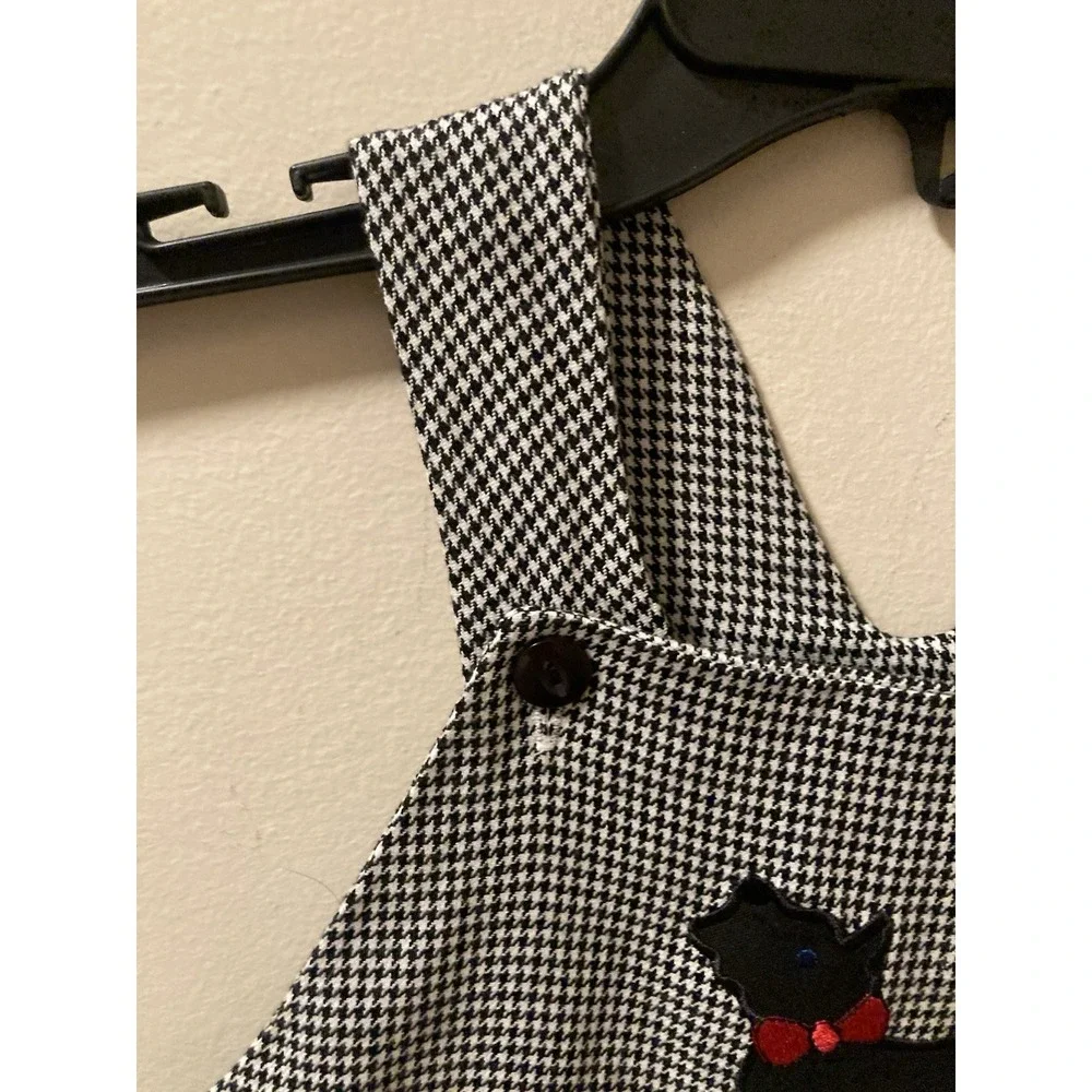 Vintage Kids Houndstooth Bibs Scottie Dog Jumpsuit Romper 24m Black‎ White